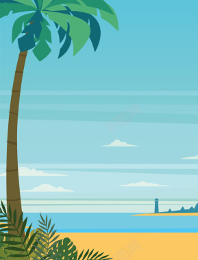 卡通手绘清凉夏季上新沙滩海报背景素材背景