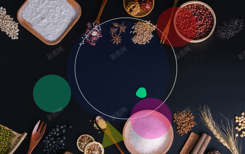 调料和圆形海报背景jpg设计背景_新图网 https://ixintu.com 调料 香料 美食 美味 圆形