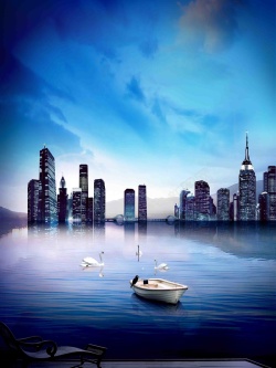 大气房地产广告蓝色大气建筑夜景地产背景素材高清图片