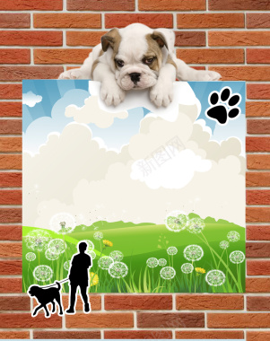 砖墙展板文明养犬宣传背景素材背景