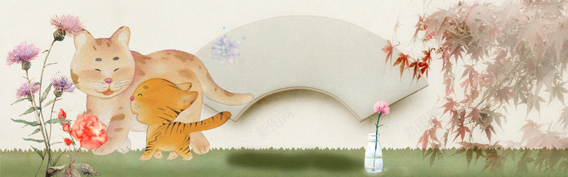 母亲节温馨猫咪手绘中国风海报背景背景