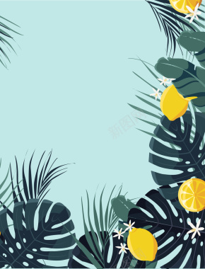 卡通手绘夏季新品棕榈叶沙滩背景素材背景