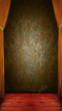 花纹帘布帘布后面的黄色纹理墙H5素材背景高清图片