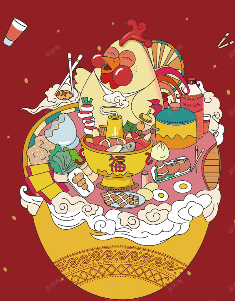 鸡年h5背景jpg设计背景_新图网 https://ixintu.com 新年 2017 团圆 美满 食品 中国风 幸福 插画 H5 h5