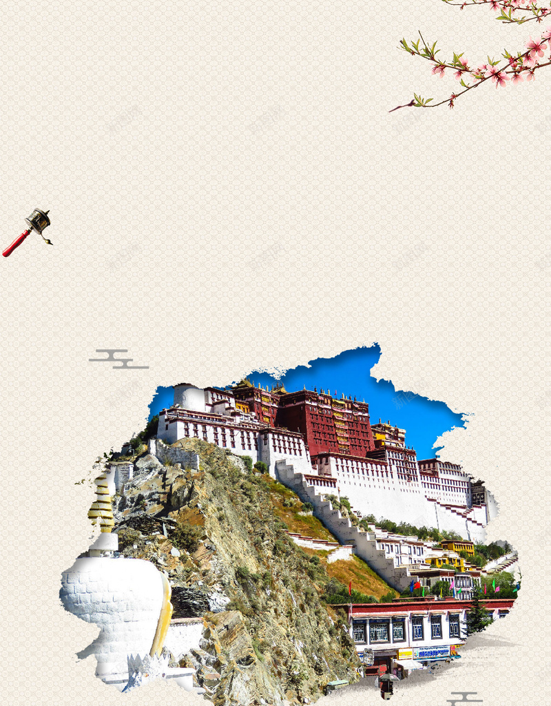 简约风格西藏旅游海报jpg设计背景_新图网 https://ixintu.com 西藏旅游 建筑 旅行 花枝 风景 畅游西藏 千年文化 西藏印象