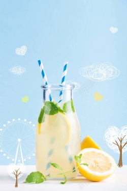 柠檬展板简约清新夏日促销海报背景素材高清图片
