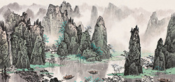 山柱水墨山水风景画高清图片