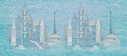 欧式建筑油画淘宝手绘青色海报背景高清图片