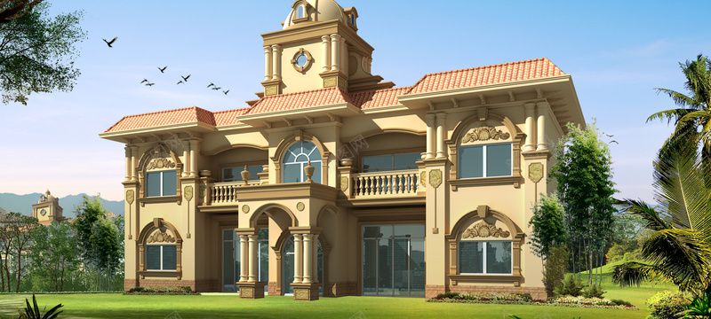 房地产背景jpg设计背景_新图网 https://ixintu.com 海报banner 大气 建筑 欧式 清新 房产