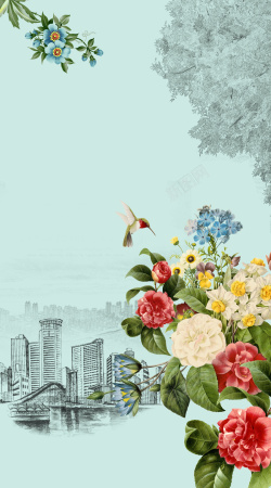简洁房地产城市房地产海报背景素材高清图片