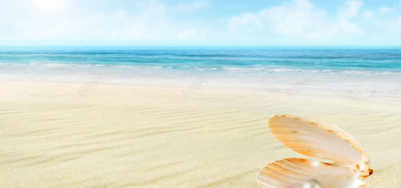 沙滩海景图片素材jpg设计背景_新图网 https://ixintu.com 沙滩 蓝天 贝壳 沙子 质感 海报banner 纹理