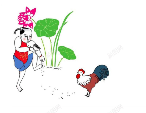 公鸡吃莲简约卡通图片背景