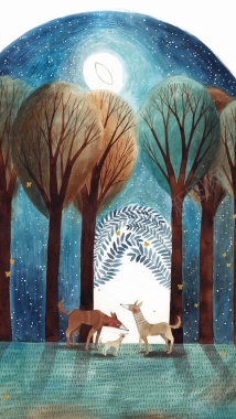 夜色林间动物插画H5背景背景