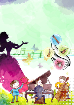 音乐学校招生手绘卡通少儿钢琴培训海报背景素材高清图片
