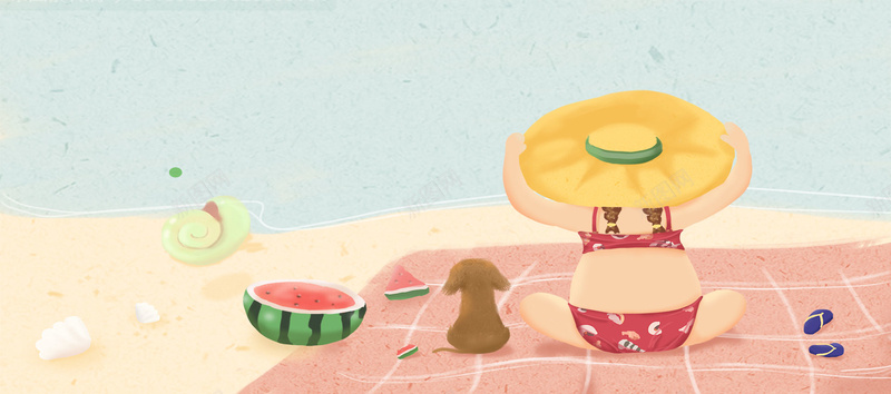 夏日沙滩bannerpsd设计背景_新图网 https://ixintu.com 海边 浪漫 沙滩 清新 西瓜 童年陪伴 草帽 比基尼 暑假 大海 夏日 可爱小狗