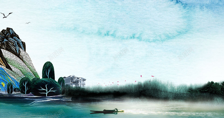 中国山水房地产山水画背景背景
