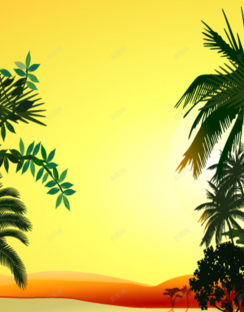 热带丛林素材背景jpg设计背景_新图网 https://ixintu.com 黄色背景 椰子树 卡通 开心 热带 H5素材 快乐 童趣 手绘
