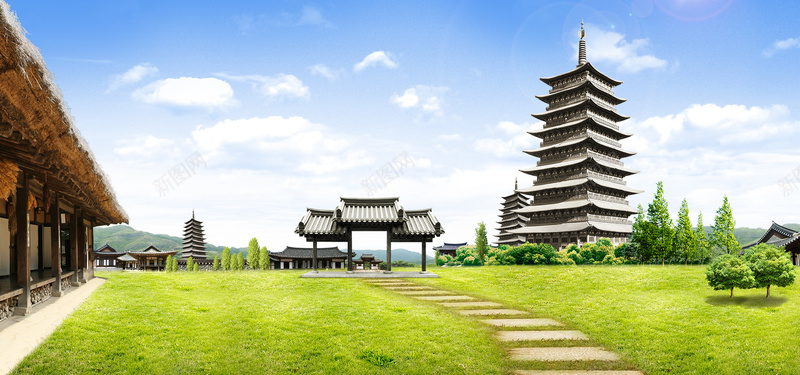 石塔jpg设计背景_新图网 https://ixintu.com 中国风 石塔 庭院 寺庙 海报banner