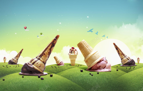 卡通夏日冰淇淋宣传平面广告背景