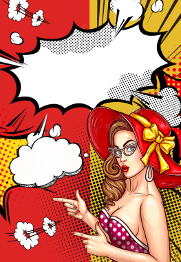 红色漫画手绘文艺女人样式设计海报背景