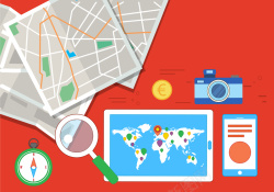 红色世界地图欧式可爱旅游宣传画册海报矢量背景素材高清图片