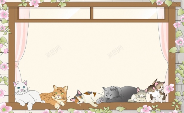 简约手绘猫咪窗台背景背景