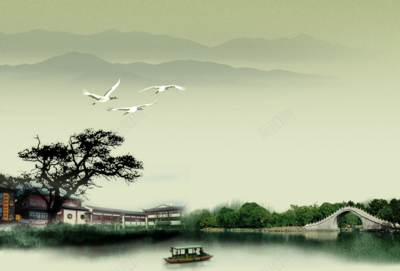 中国风山水海报背景背景