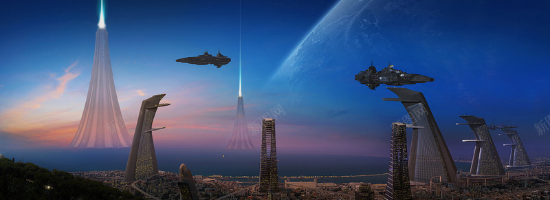 奇幻世界之城市背景jpg设计背景_新图网 https://ixintu.com 科幻建筑 未来世界 飞船 星球 宇宙 夜空 科幻城市 海报banner 科技 科幻 商务