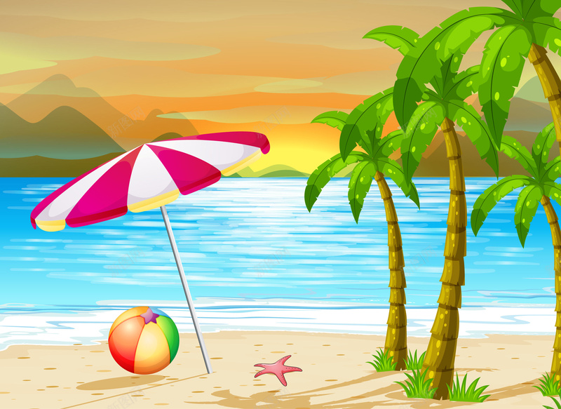 沙滩排球海边度假背景eps设计背景_新图网 https://ixintu.com 度假 排球 椰树 沙滩 海边 夏季矢量背景 卡通 童趣 手绘