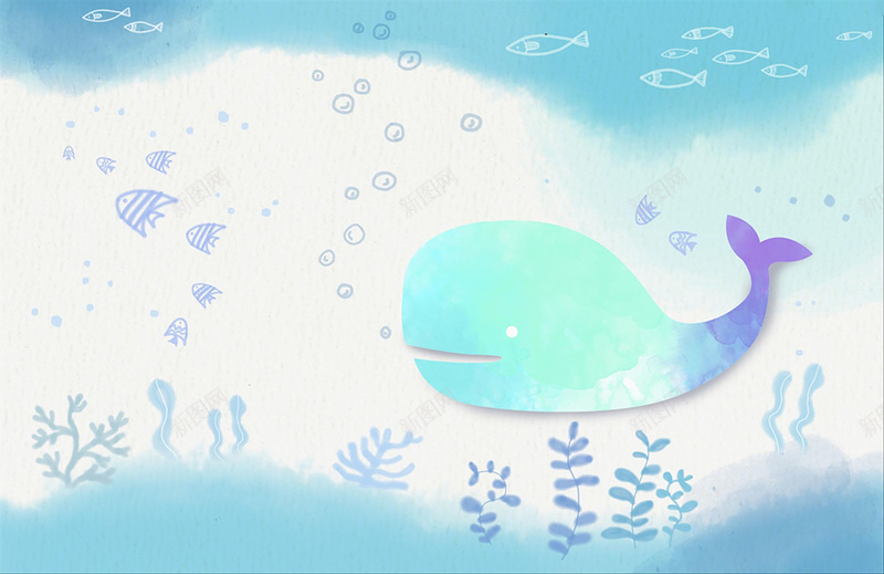 手绘海底鲸背景素材jpg设计背景_新图网 https://ixintu.com 插画 鱼 鲸 海底 背景 海报 卡通 童趣 手绘