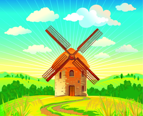 荷兰风车矢量素材背景