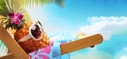 高清菠萝素材创意海滩度假广告高清图片高清图片