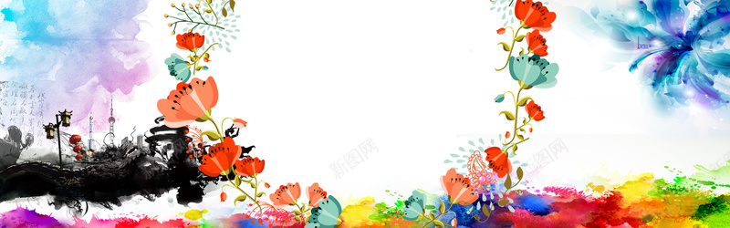 淘宝天猫banner海报背景psd设计背景_新图网 https://ixintu.com 海报banner 中国风 中国风彩墨晕染背景图案