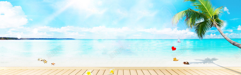 海滩美景海报psd设计背景_新图网 https://ixintu.com 椰子树 天空 沙滩 海滩 海面 海天一线 清新