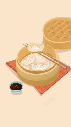 蒸饺插画美食饺子蒸饺蒸笼原创插画高清图片