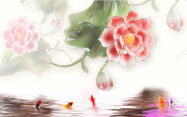 花卉锦鲤浮雕海报背景