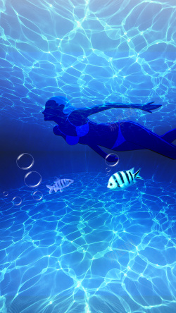 海底的波浪蓝色海底美人鱼背景高清图片