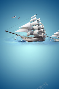 励志帆船背景素材背景