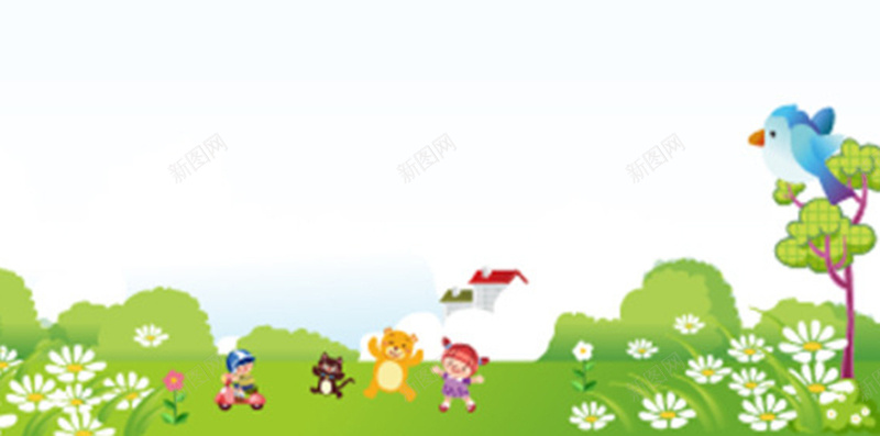 绿色动物草地玩耍背景图jpg设计背景_新图网 https://ixintu.com 卡通 童趣 绿色 草地 蓝天 H5 h5 手绘