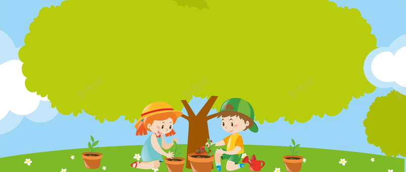 儿童植树节卡通树木背景背景