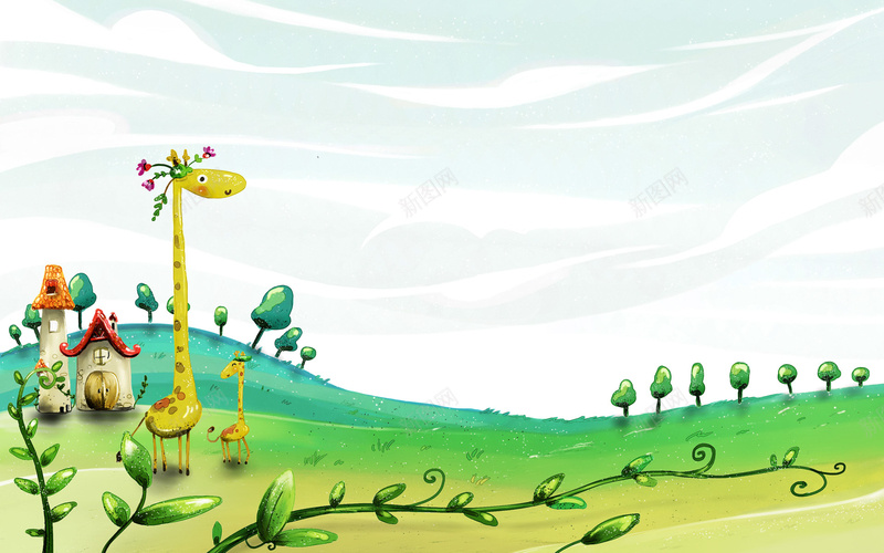 手绘可爱长颈鹿背景jpg设计背景_新图网 https://ixintu.com 长颈鹿 卡通 可爱