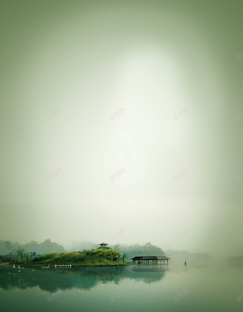 古风山水海报背景psd设计背景_新图网 https://ixintu.com 河流 环保 绿色 古风 中国风