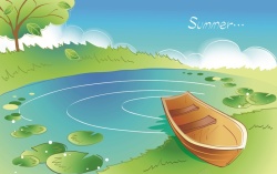 手绘卡通河流小船背景背景图片 手绘卡通河流小船背景背景