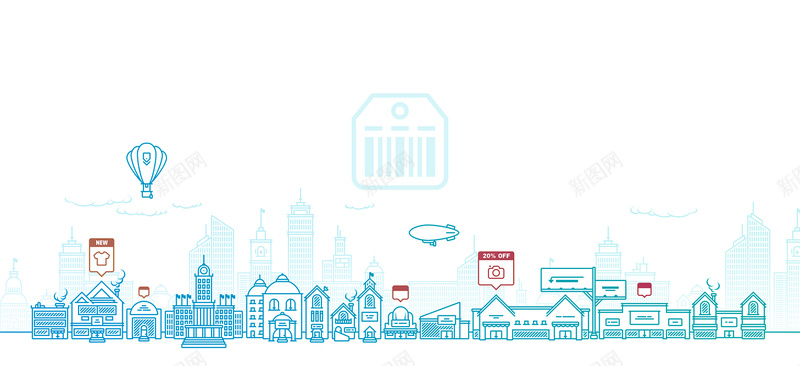 手绘建筑背景psd设计背景_新图网 https://ixintu.com 背景 促销 全屏 淘宝首页 开业 手绘 建筑 海报banner 卡通 童趣