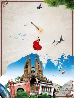蓝色舞女西班牙旅游海报设计高清图片