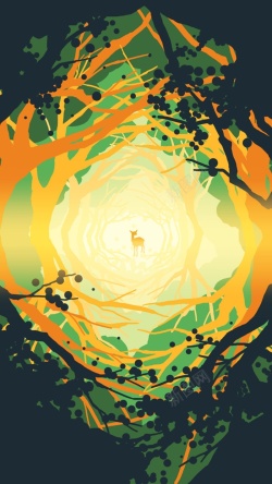 丛林深处丛林深处的小鹿插画H5背景高清图片