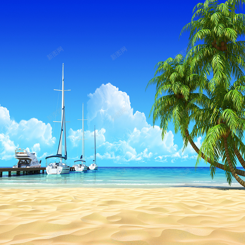 海滩沙滩背景jpg设计背景_新图网 https://ixintu.com 海滩 沙滩 椰子树 船 主图 摄影 风景