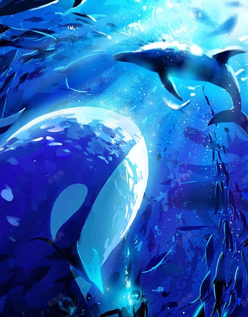 海底海豚插画H5背景jpg设计背景_新图网 https://ixintu.com 海底 海豚 卡通 插画 背景 童趣 手绘