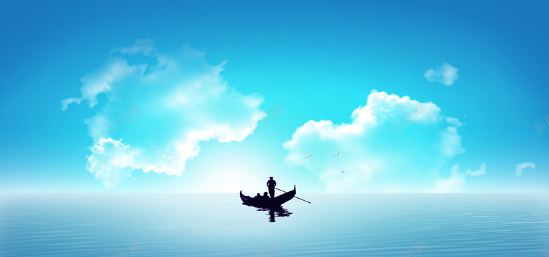 扬帆远航背景jpg设计背景_新图网 https://ixintu.com 海报banner 天空 海面 人 船 卡通 童趣 手绘