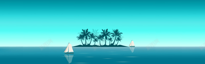 卡通清新海上椰树背景banner背景